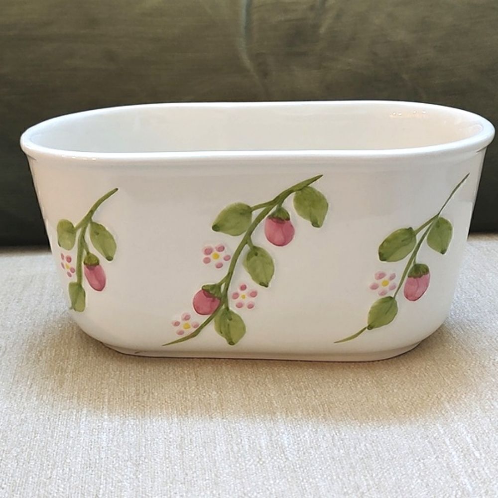 Oval Ceramic Hand Painted Strawberry Vines Bowl Planter